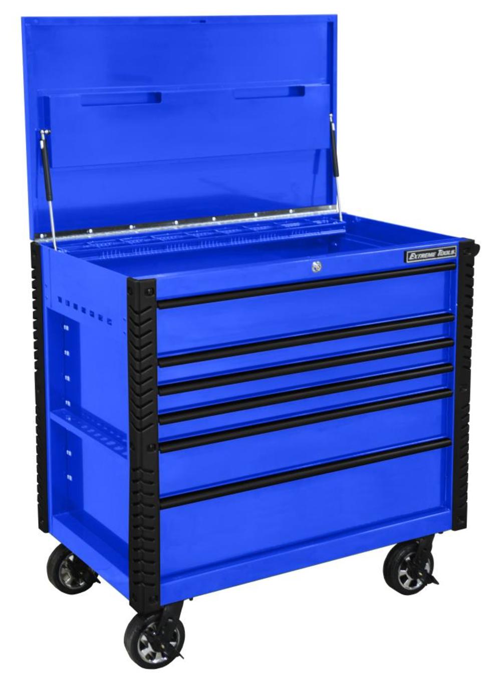 41 6 Drawer Flip Top Deluxe Tool Cart with Bumpers, Blue with Black Drawer Pulls