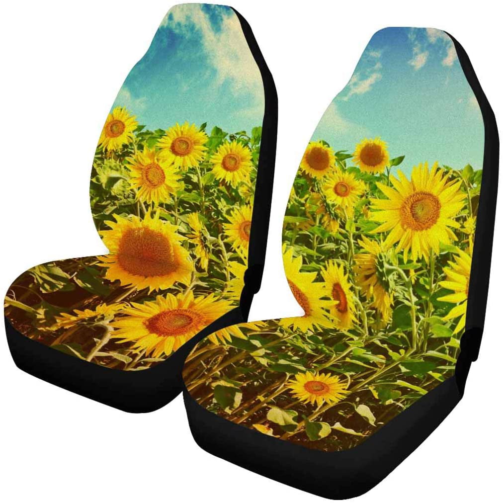 FMSHPON Set of 2 Car Seat Covers Sunflower Universal Auto Front Seats Protector Fits for Car，SUV Sedan，Truck