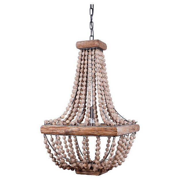 Wood metal Framed Chandelier With Wood Bead Draping Cream Storied Home