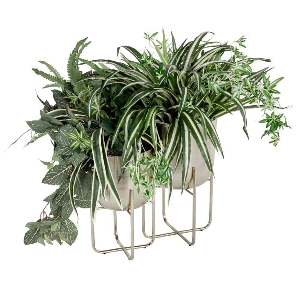 Litton Lane 16 in. x 10 in. Silver Metal Contemporary Planter (Set of 2) 51938