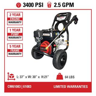 SIMPSON Clean Machine 3400 PSI 2.5 GPM Gas Cold Water Pressure Washer with CRX 210 Engine CM61083