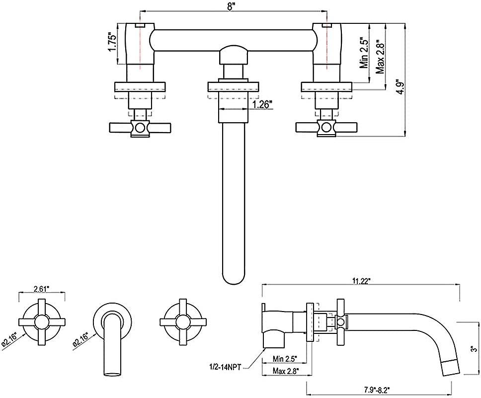 Basin Mixer Tap Matte Black Wall Mounted Bathroom Faucet Double Handle Brass Basin Mixer Tap With Rough Valve Included