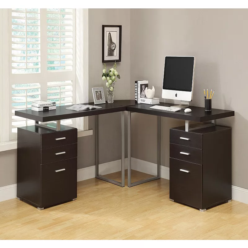 47.25 Chocolate Brown and Silver Contemporary Left or Right Facing Computer Desk