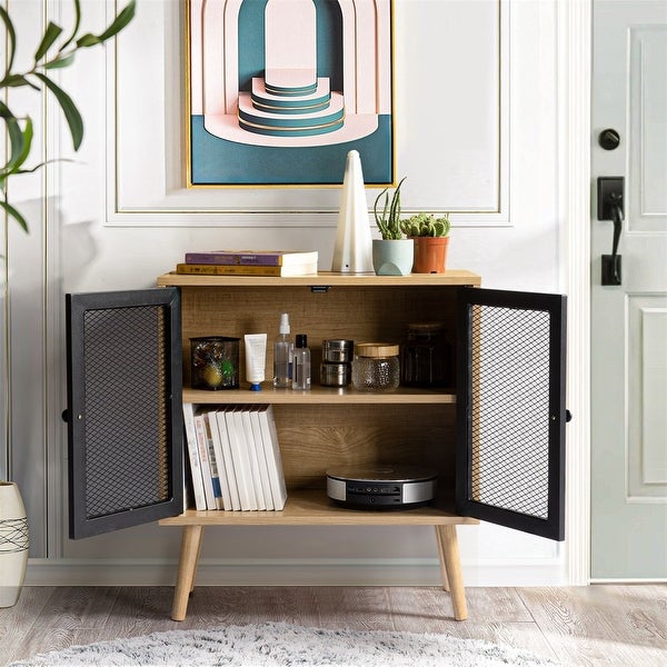 Simple Retro Storage Cabinet，2-Layer Sideboard with Iron Door