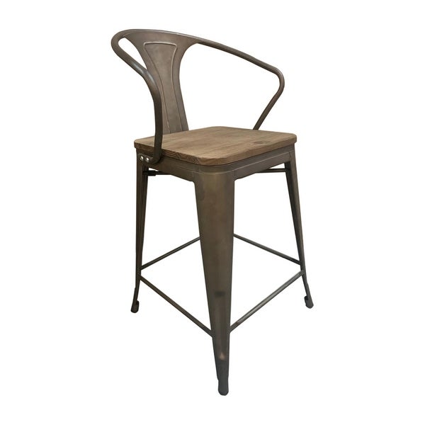 Toli Stool W/Arm Walnut Wood Seat