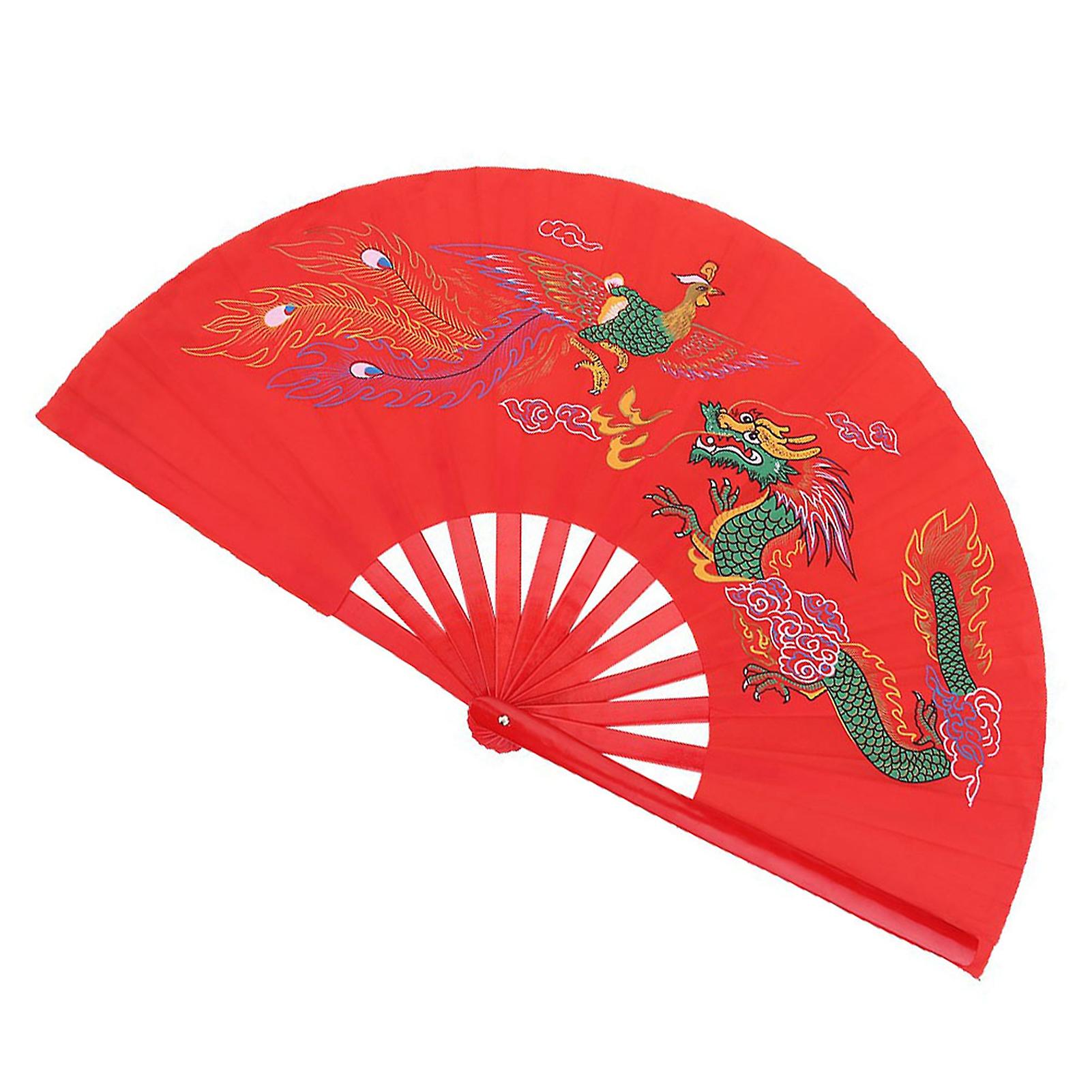 Red Tai Chi Martial Arts Kung Fu Bamboo Fan Right Hand Wushu Dance Practice Training