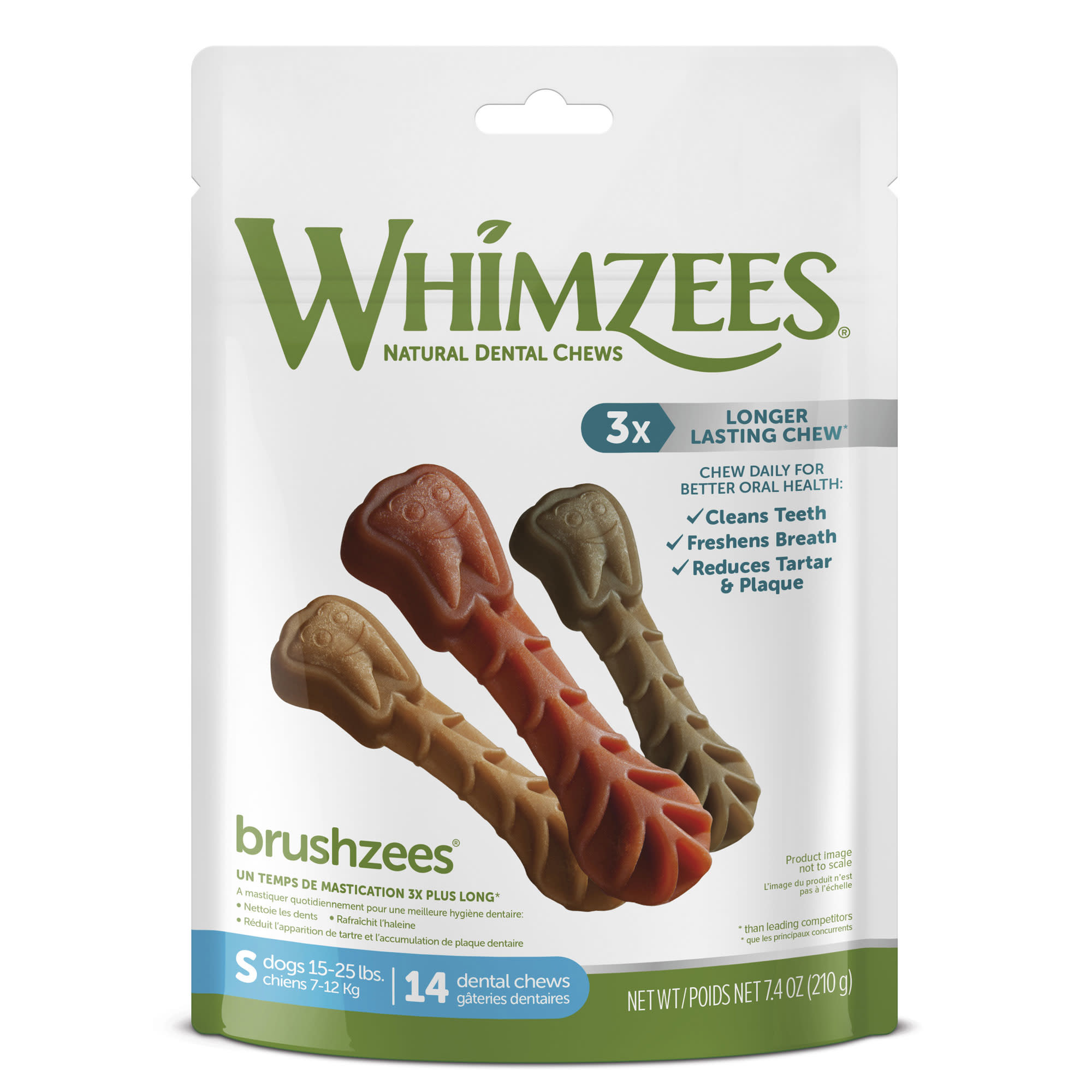 Whimzees Natural Grain Free Daily Dental Small Dog Treats， 7.4 oz.， Pack of 14