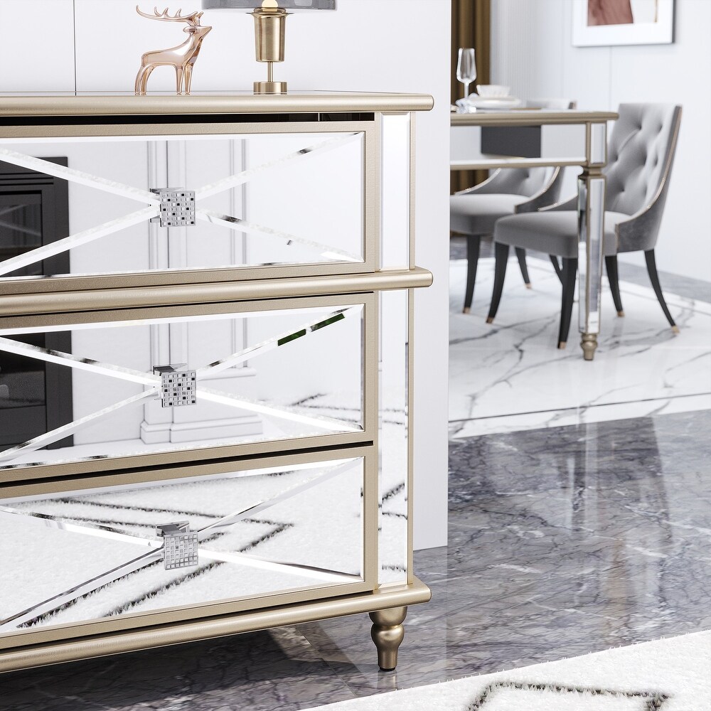 Modern 6 Drawer Mirrored Storage Chest Dresser Sideboard Cabinet