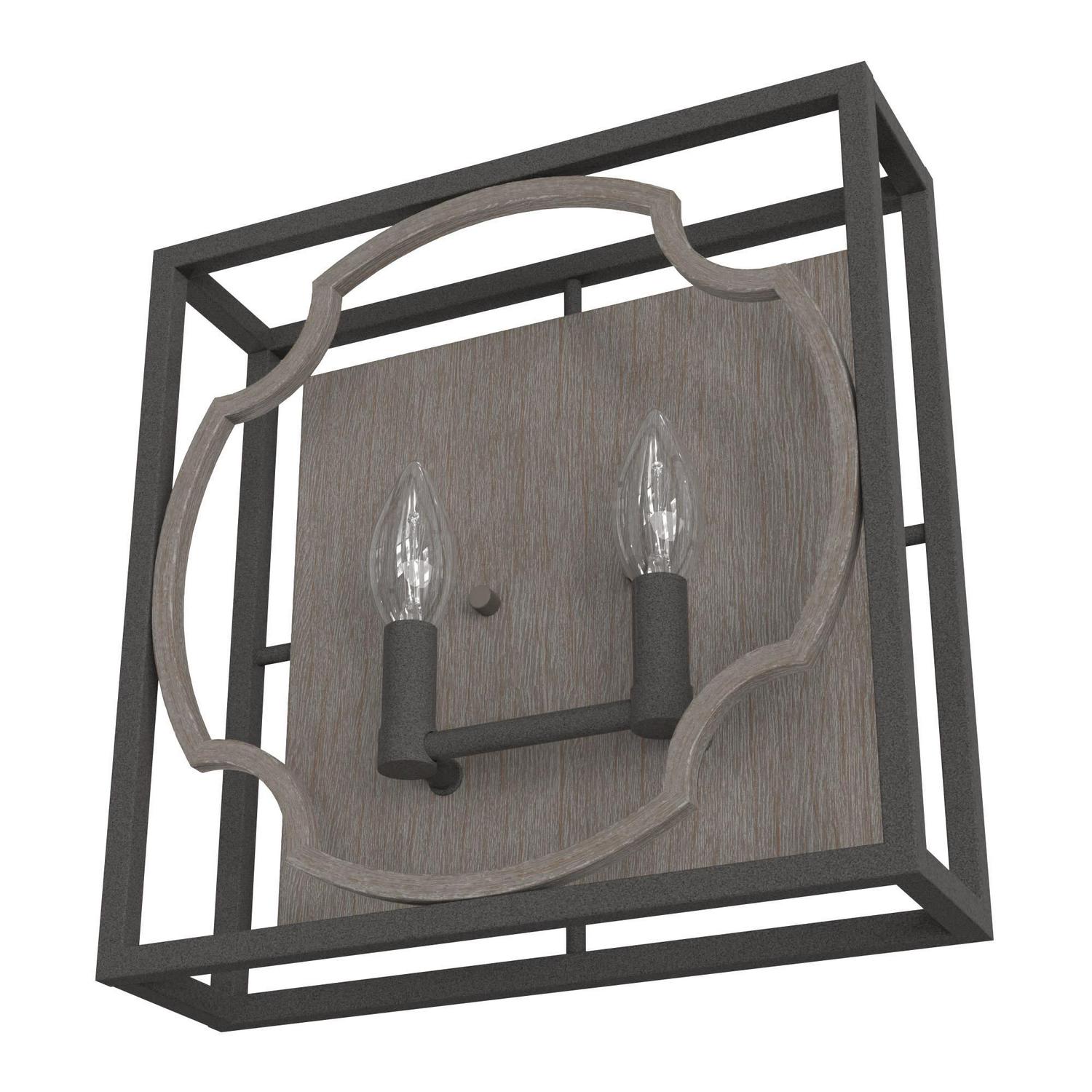 Hunter Stone Creek French Oak and Rustic Iron 2 Light Sconce Wall Light Fixture