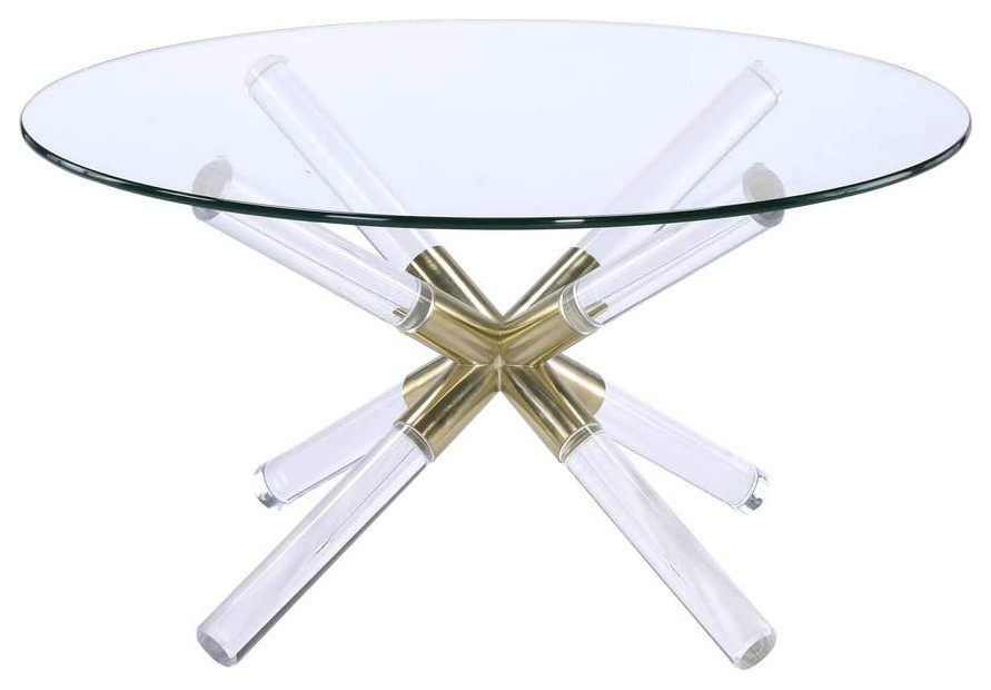 Modern Coffee Table  Acrylic Crossed Legs With Gold Accent and Round Glass Top   Contemporary   Coffee Tables   by Declusia  Houzz