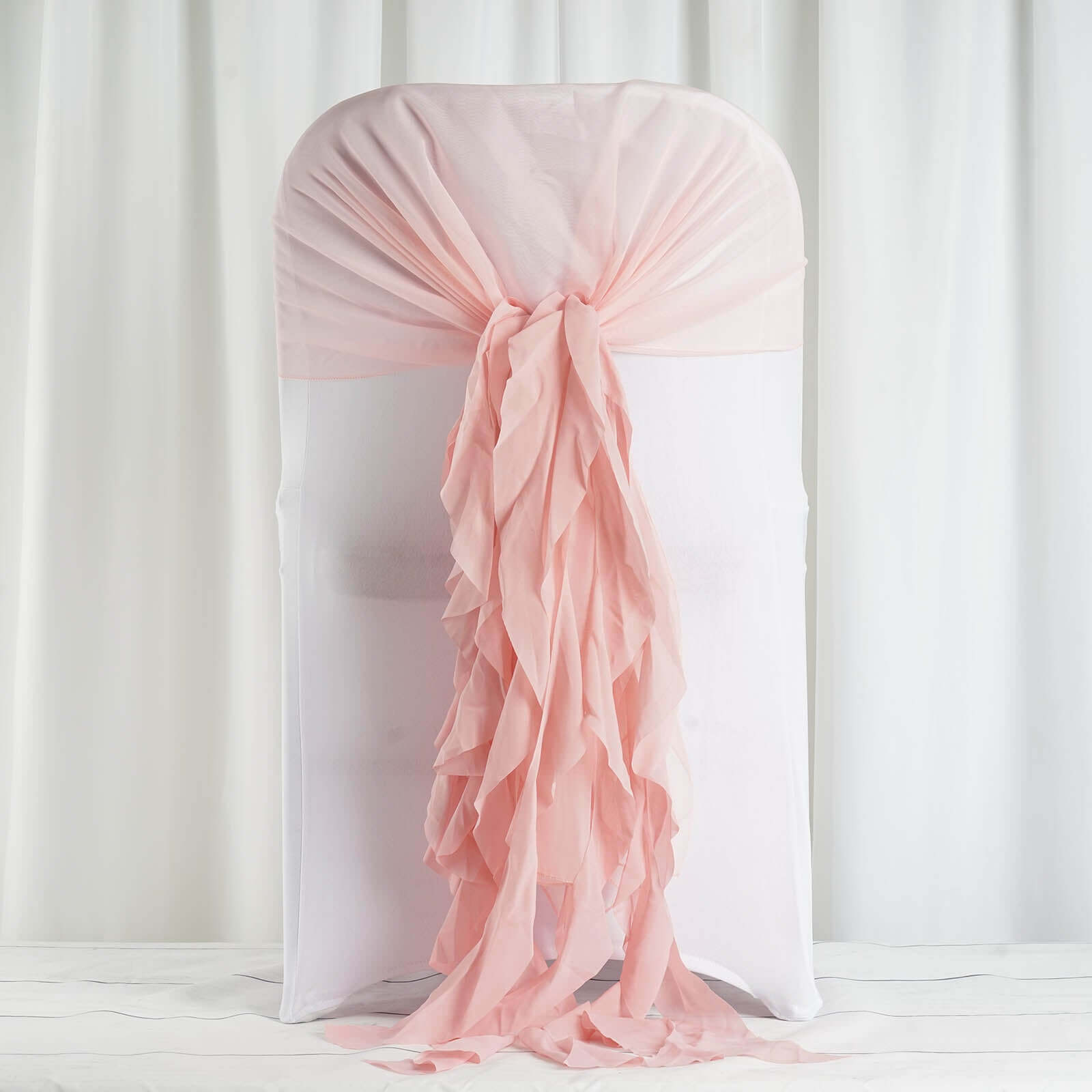 1 Set Blush Chiffon Hoods With Ruffles Willow Chair Sashes