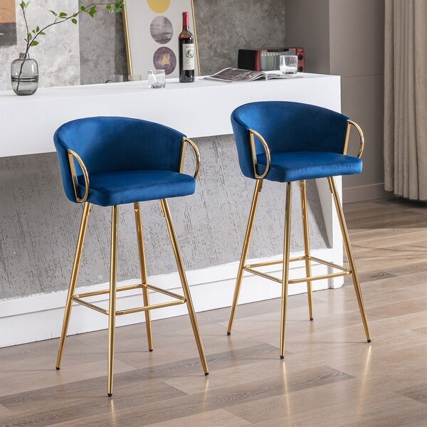 Velvet Bar Stools with Chrome Footrest (Set of 2) - 20.08