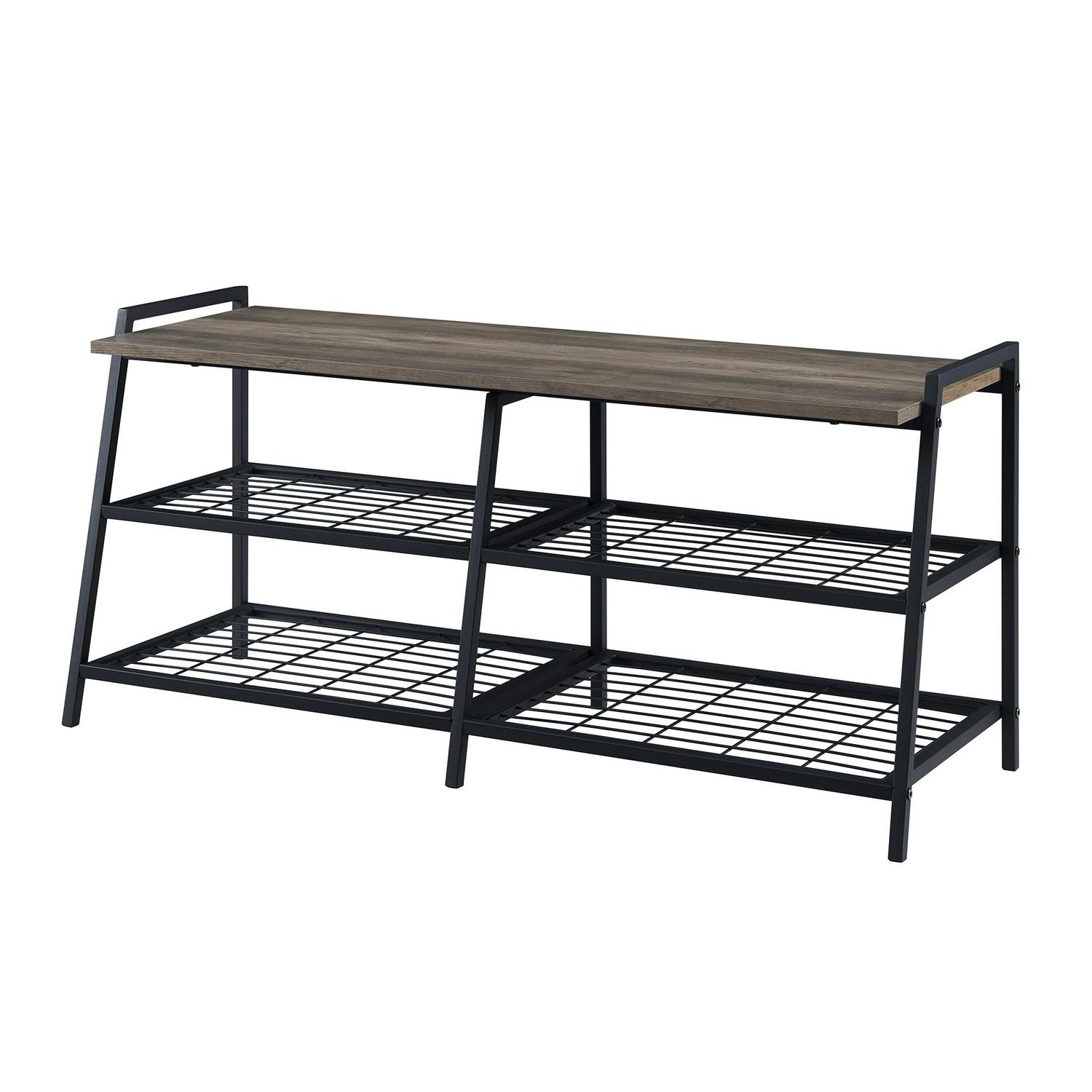 Manor Park 3-Tier Durable Shoe Rack， Metal， MDF and Wood， Gray