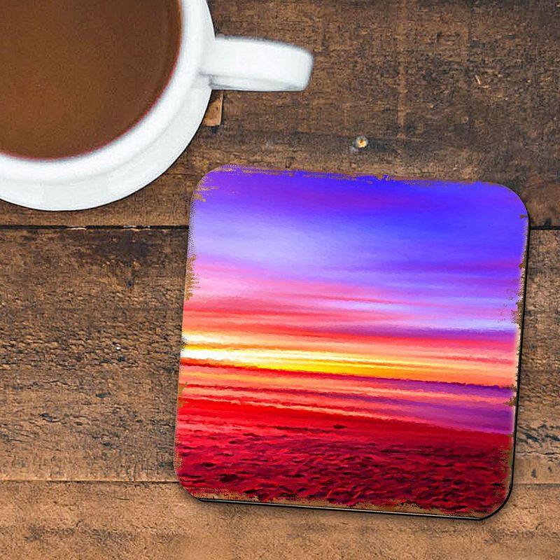 Sunset Coastal Wooden Cork Coasters Gift Set of 4 by Nature Wonders