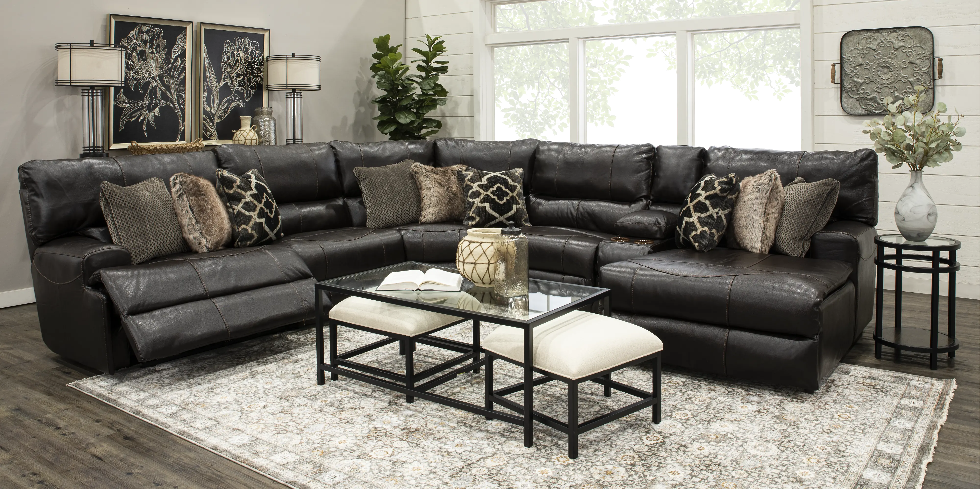 Chocolate Brown 6 Piece Reclining Sectional with Chaise