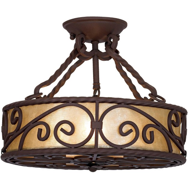 Wide Deep Walnut Scroll 3 light Drum Shade For Bedroom Living Room Home