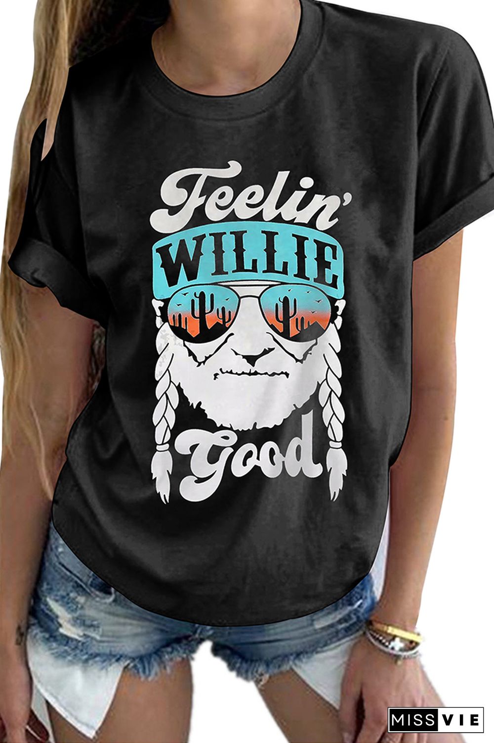 Feelin' Willie Good Print Graphic Tees for Women Wholesale Short Sleeve T shirts Top