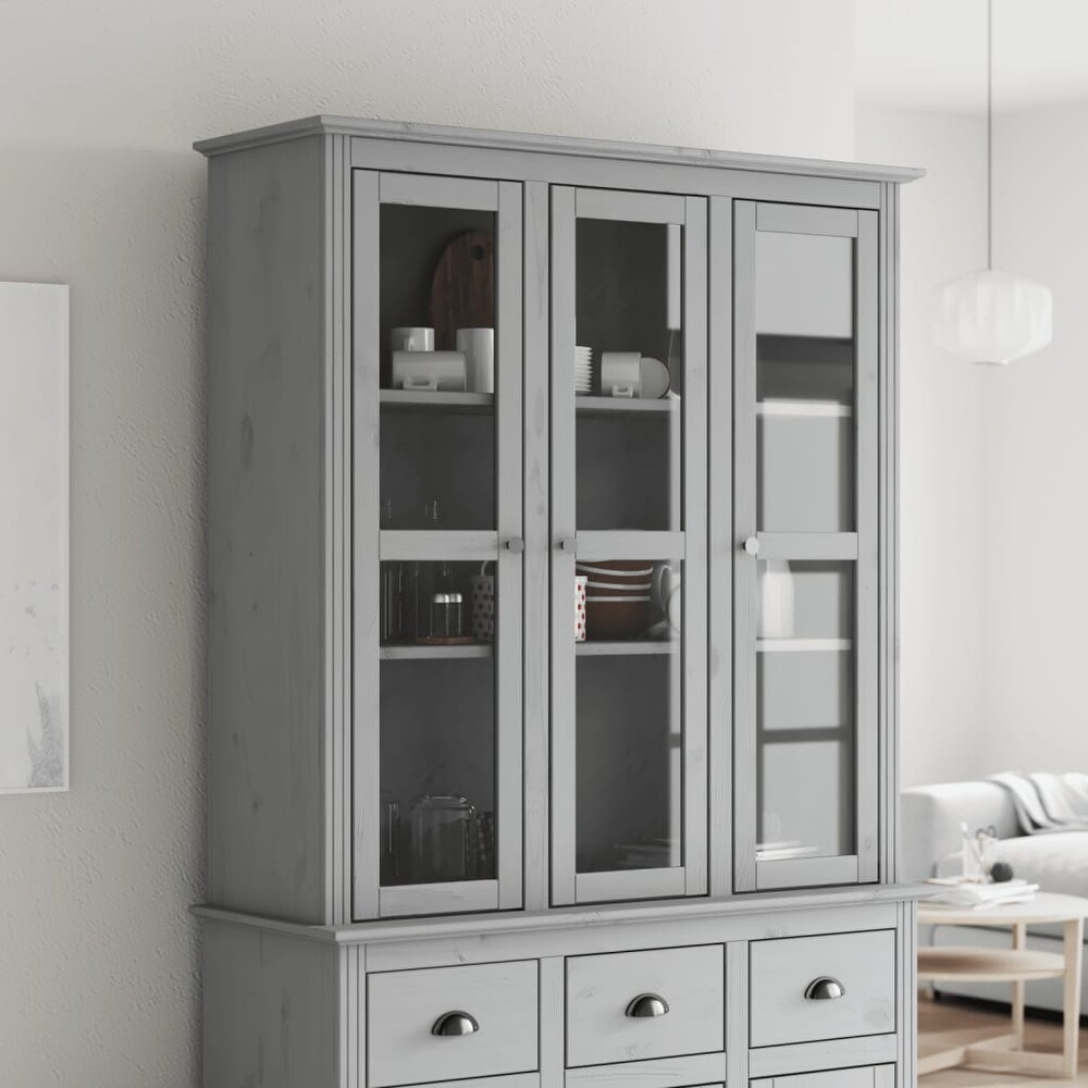 vidaXL Cabinet with Glass Doors BODO White Solid Wood Pine   45.5\