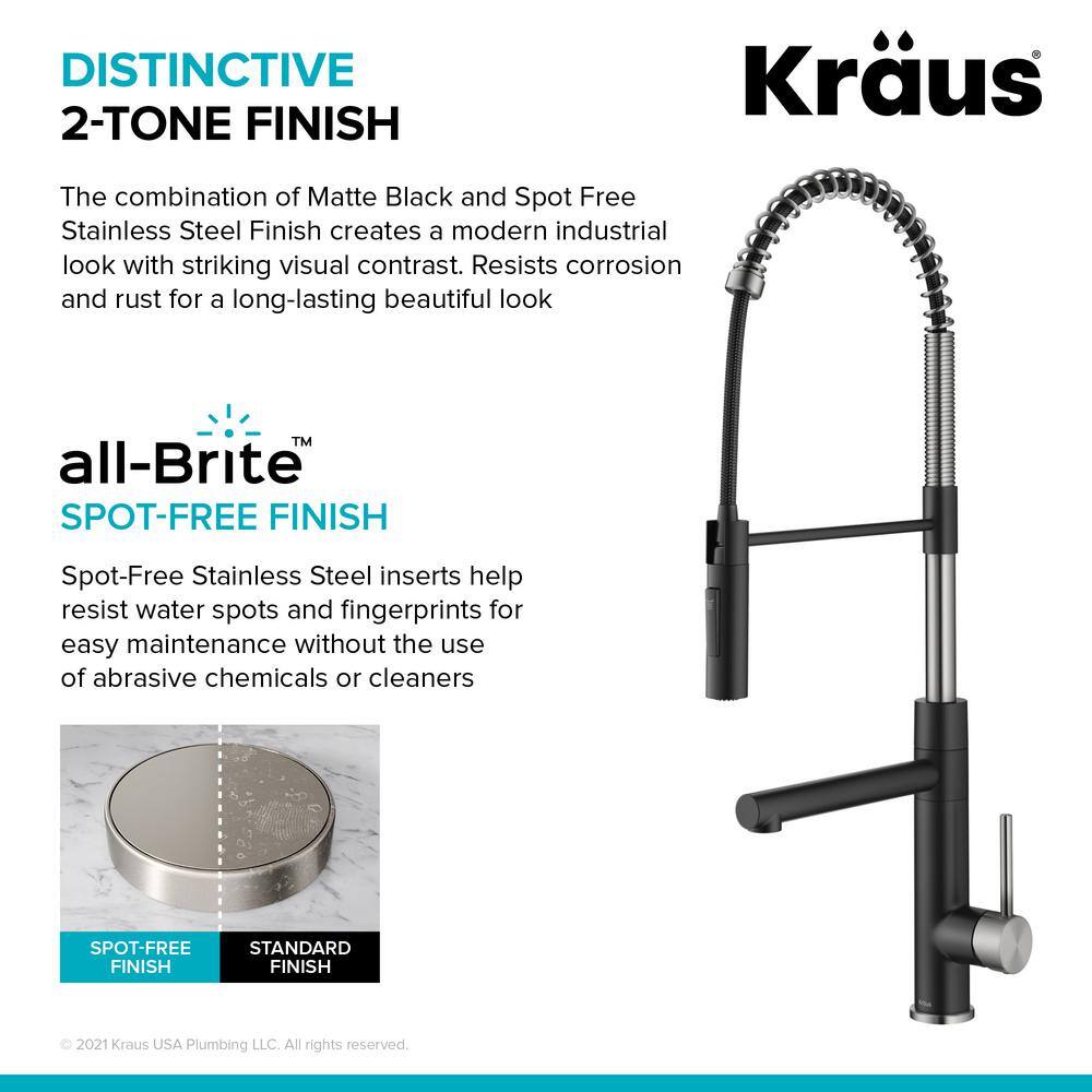 KRAUS Artec ProCommercialStylePull-Down Single Handle Kitchen Faucet with Pot Fillerin Spot Free Stainless Steel  Matte Black KPF-1604SFSMB