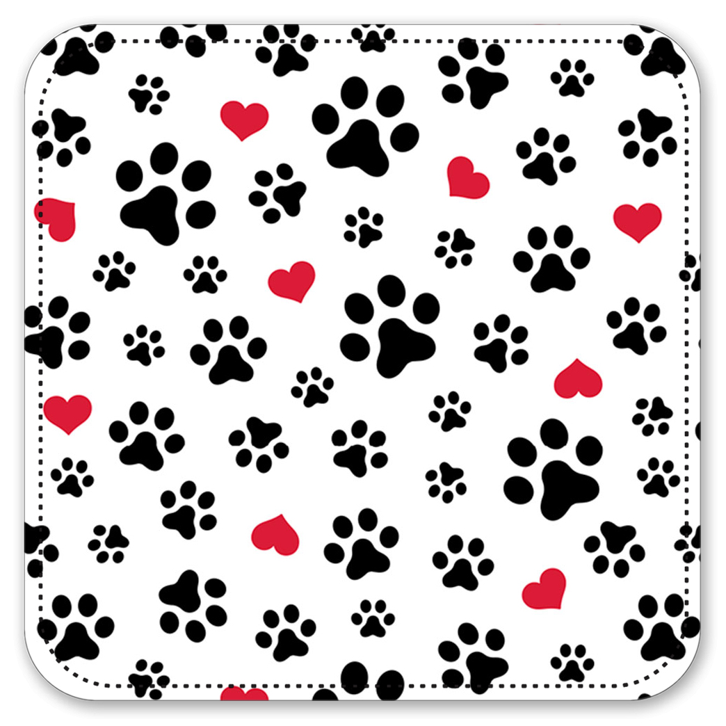 Vinyl Drink Coasters - Set of 4 - Dog Paws and Hearts Toss