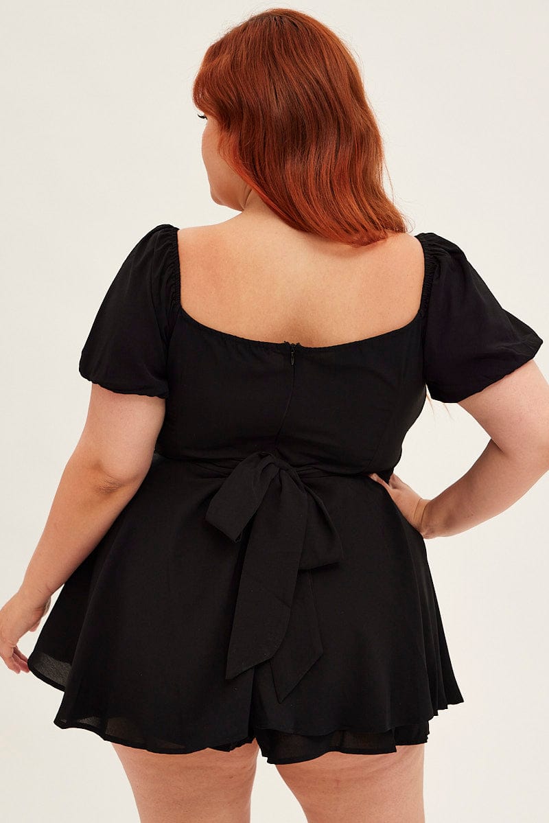 Black Tie Playsuit Short Sleeve Sweetheart Neck