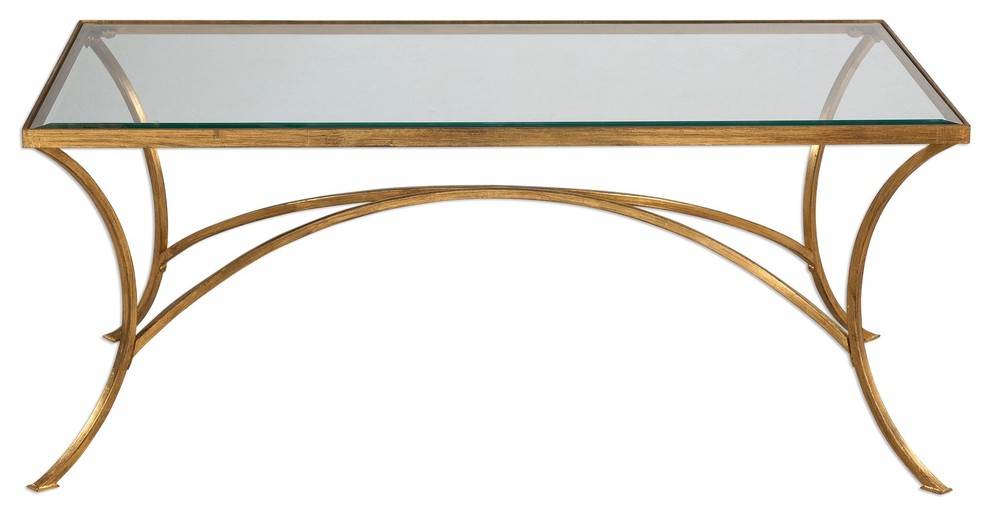 Minimalist Gold Arch Coffee Table  Metal Glass Top Elegant   Coffee Tables   by My Swanky Home  Houzz