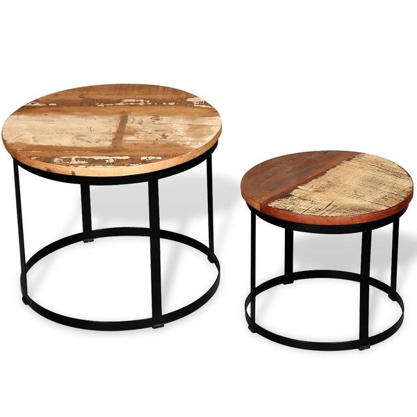 vidaXL Two Piece Coffee Table Set Solid Reclaimed Wood Round 19.7