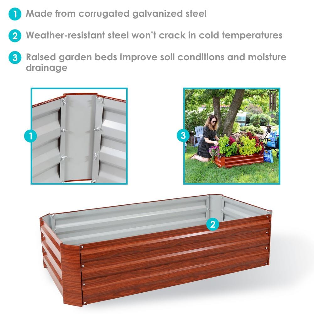 Sunnydaze Decor 48 in. Woodgrain Rectangle Galvanized Steel Raised Beds (2-Pack) HB-536-2PK