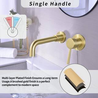 UPIKER Modern Single Handle Wall Mounted Bathroom Faucet with 2 Holes Brass Rough-in Valve in Brushed Gold UP2301SFG0002