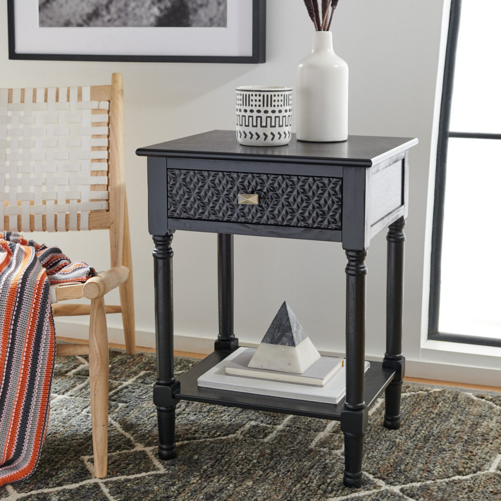 Aurum One Drawer Accent Table Black   Traditional   Side Tables And End Tables   by AED Luxury Home Decor  Houzz