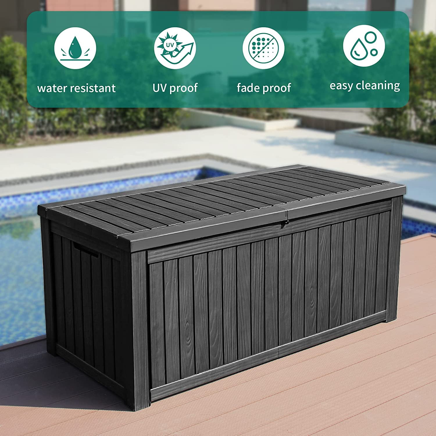 YITAHOME 150 Gallon Large Outdoor Storage Deck Box for Patio Furniture, Outdoor Cushions, Garden Tools, Sports Equipment and Pool Supplies with Flexible Divider, Waterproof, Resin, Lockable (Black)