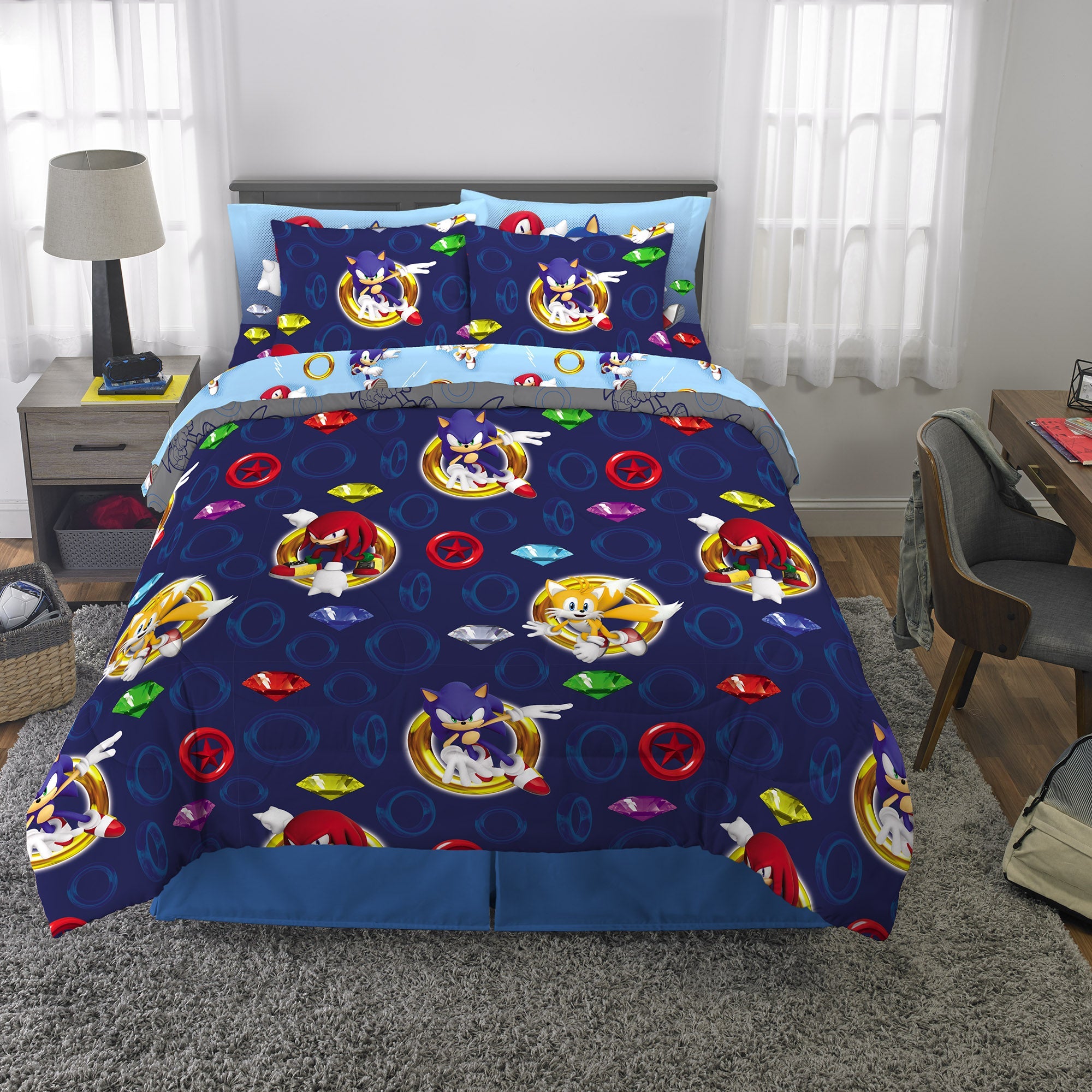 Sonic the Hedgehog Kids Full Bed in a Bag, Gaming Bedding, Comforter Sheets and Sham, Blue