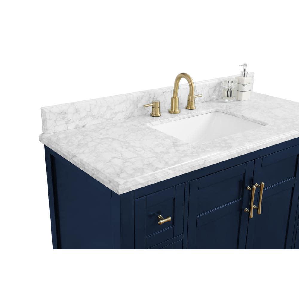 Home Decorators Collection Sturgess 49 in W x 22 in D Bath Vanity in Navy Blue with Marble Vanity Top in Carrara White with White Basin