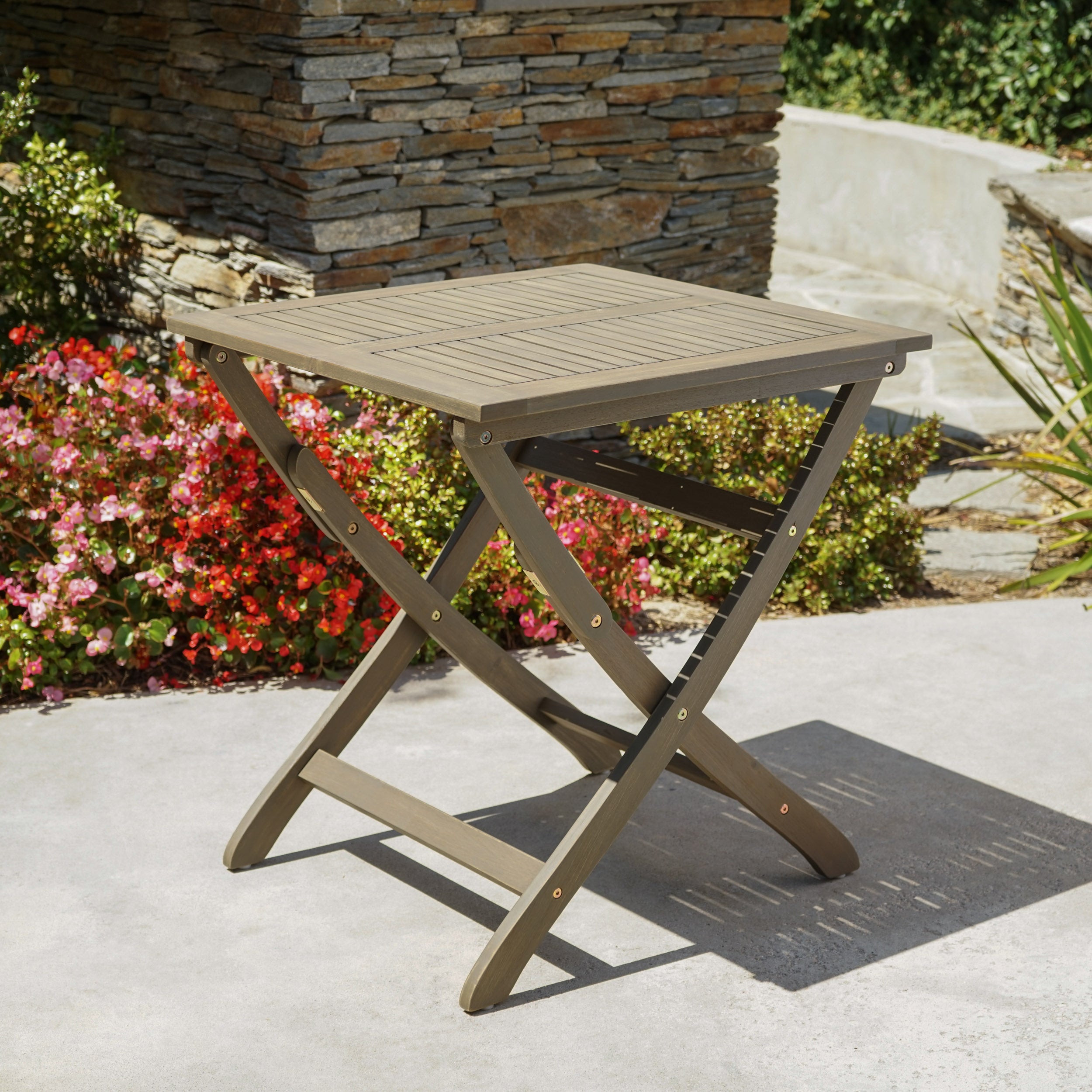 Versaille Outdoor Foldable Grey Finished Acacia Wood Bistro Table