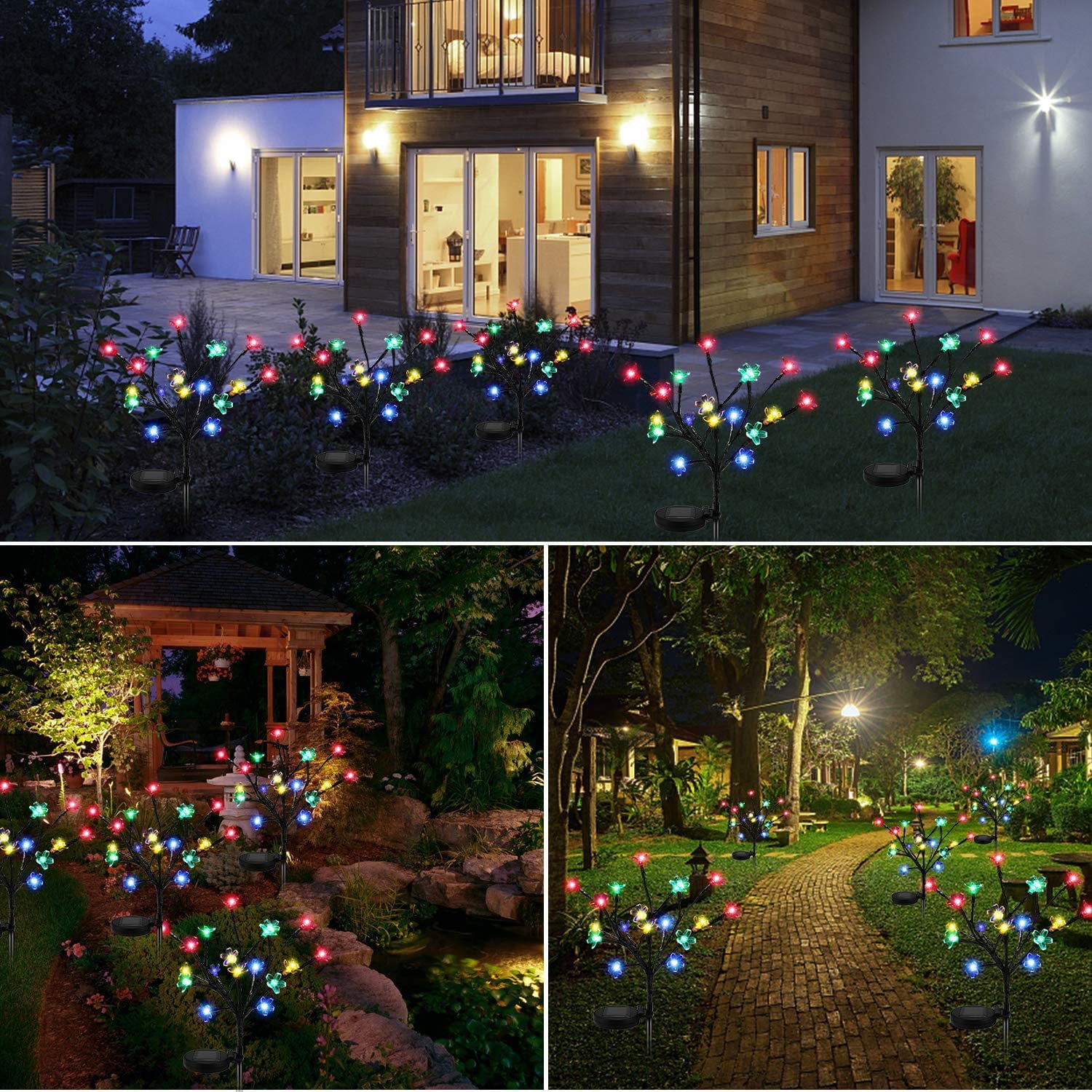 Garden Solar Lights Outdoor Decorative - LED Solar Powered Fairy Landscape Tree Lights， Beautiful Solar Flower Lights for Pathway Patio Yard Deck Walkway Christmas Party Decor 4 Pack