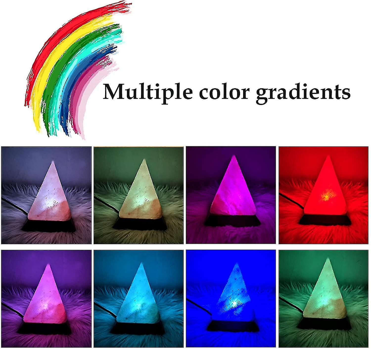 Pyramid Crystal Salt Lamp With 8 Colors Changing， Home Deco