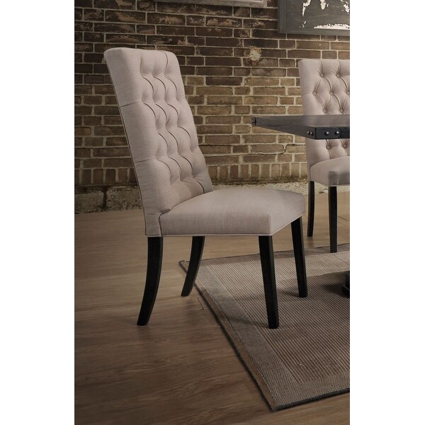 Morland Side Chair (Set-2) in Tan Linen and Vintage Black， Tan Linen Cushion with Welt Trim