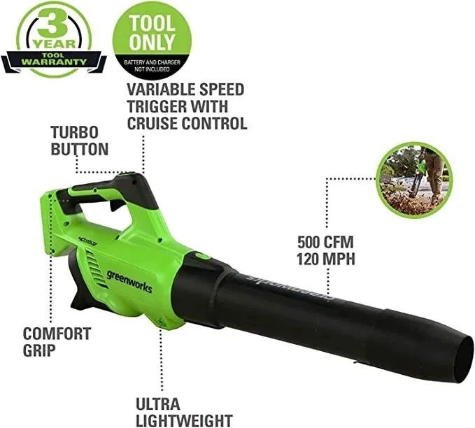 40V 500 CFM Cordless Battery Leaf Blower w/ 2.5Ah Battery  Charger