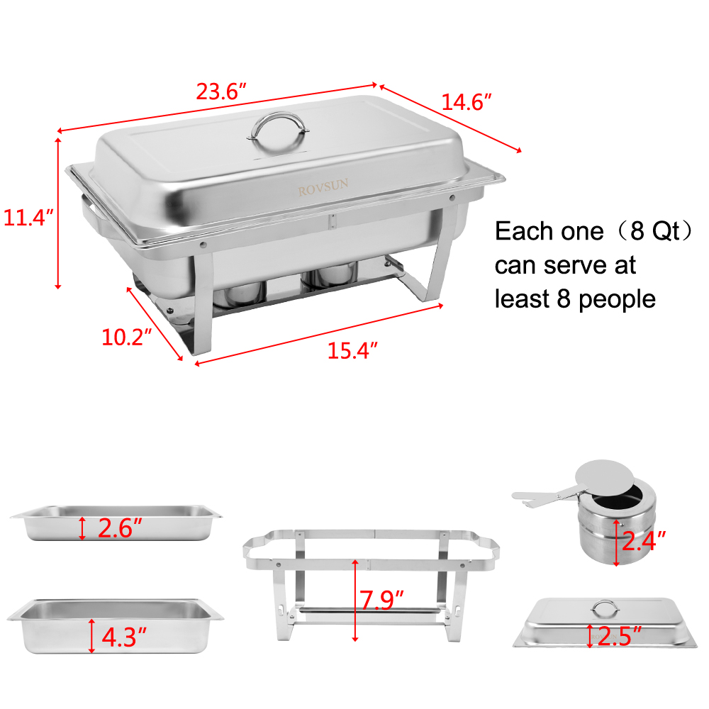 ROVSUN 2 Pack Silver Rectangular Stainless Steel Chafing Dishes Buffet Set