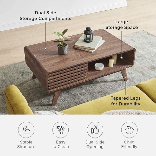 Mopio Ensley Mid-Century Modern Coffee Table with dual side storage， Centerpiece for your living room