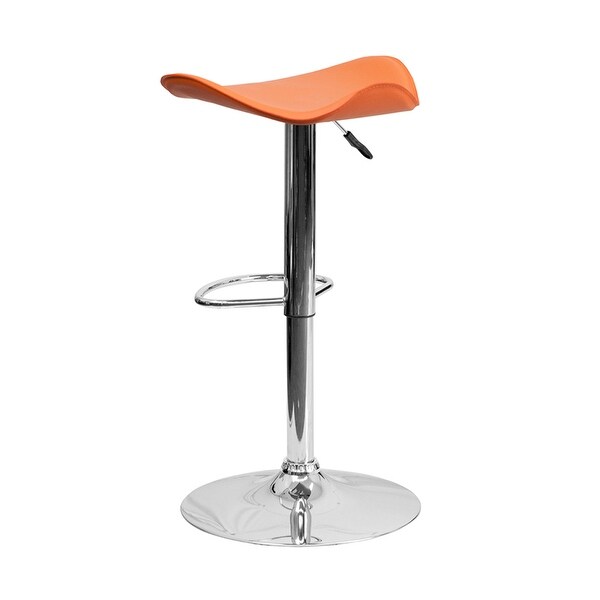 Offex Contemporary Orange Vinyl Adjustable Height Bar Stool With Chrome Base