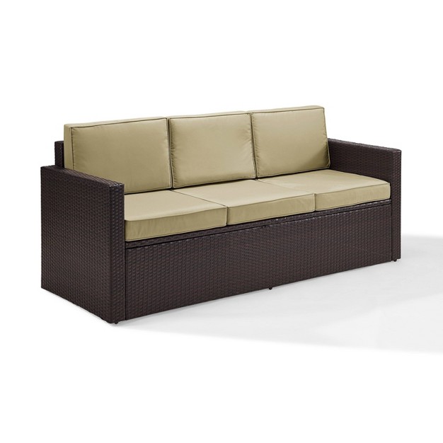 Palm Harbor Outdoor Wicker Sofa In Brown With Sand Cushions Crosley