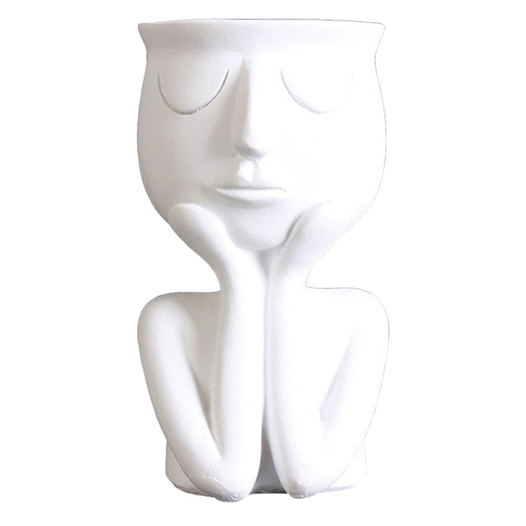 White Resin Human Portrait Sculpture Flower Pot Indoor Succulent Planter Vase