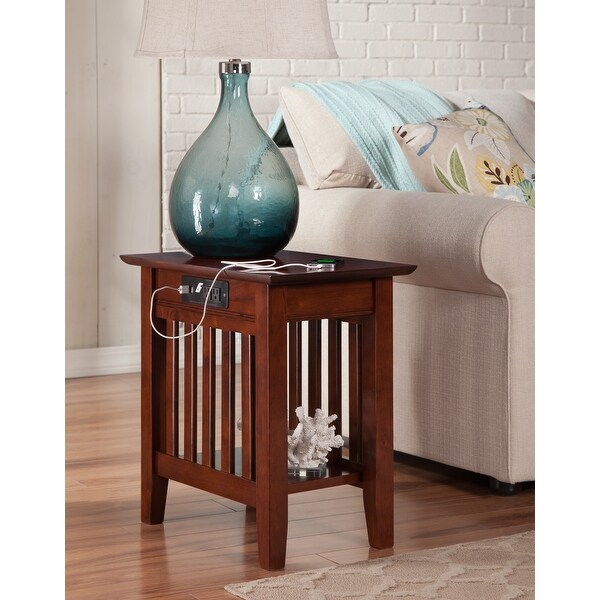 Mission Solid Wood Side Table with USB Charger Set of 2