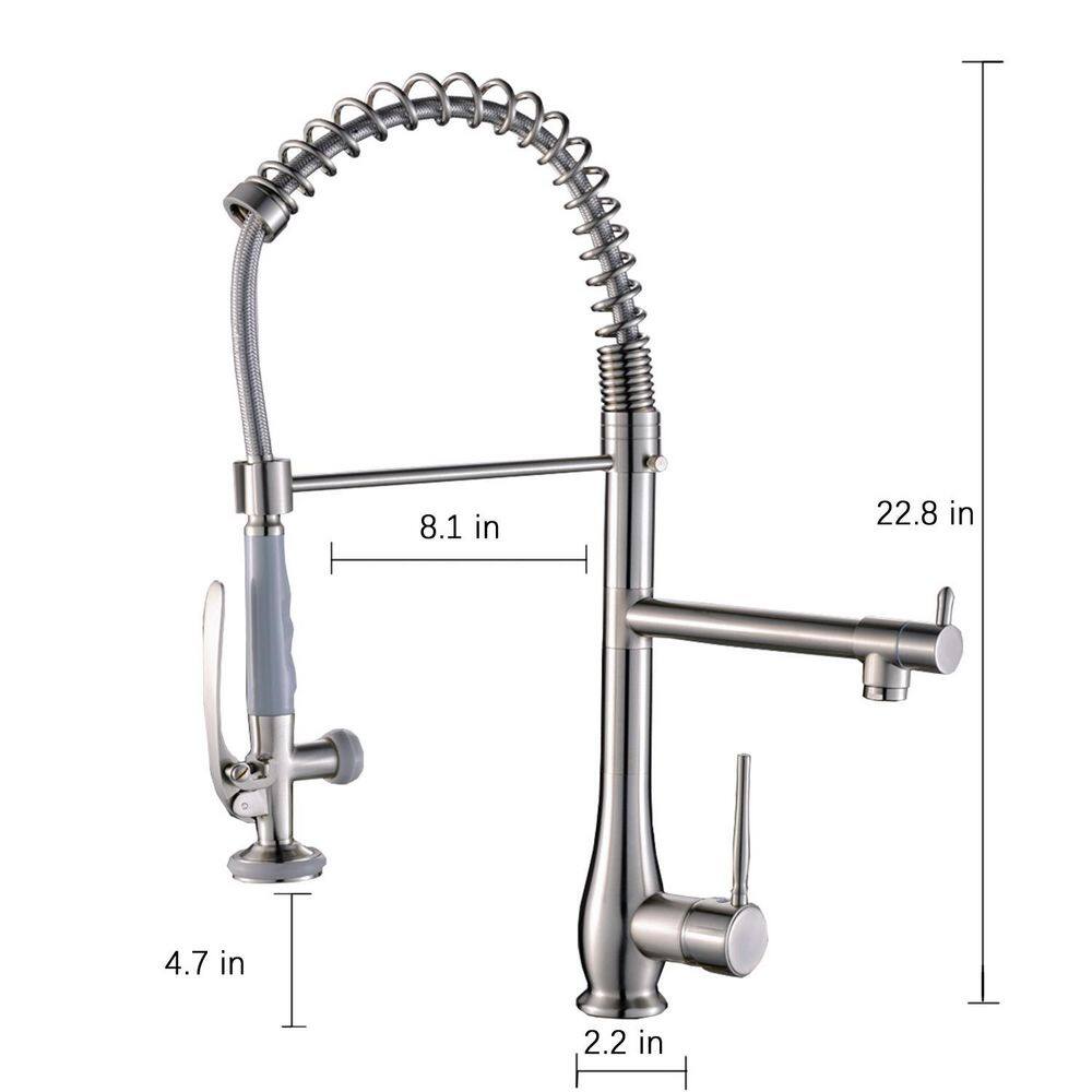 GIVING TREE Single-Handles 2-Spout Commercial Pre-Rinse Spring Pull Down Sprayer Kitchen Faucet in Brushed Nickel HDLTQA0019