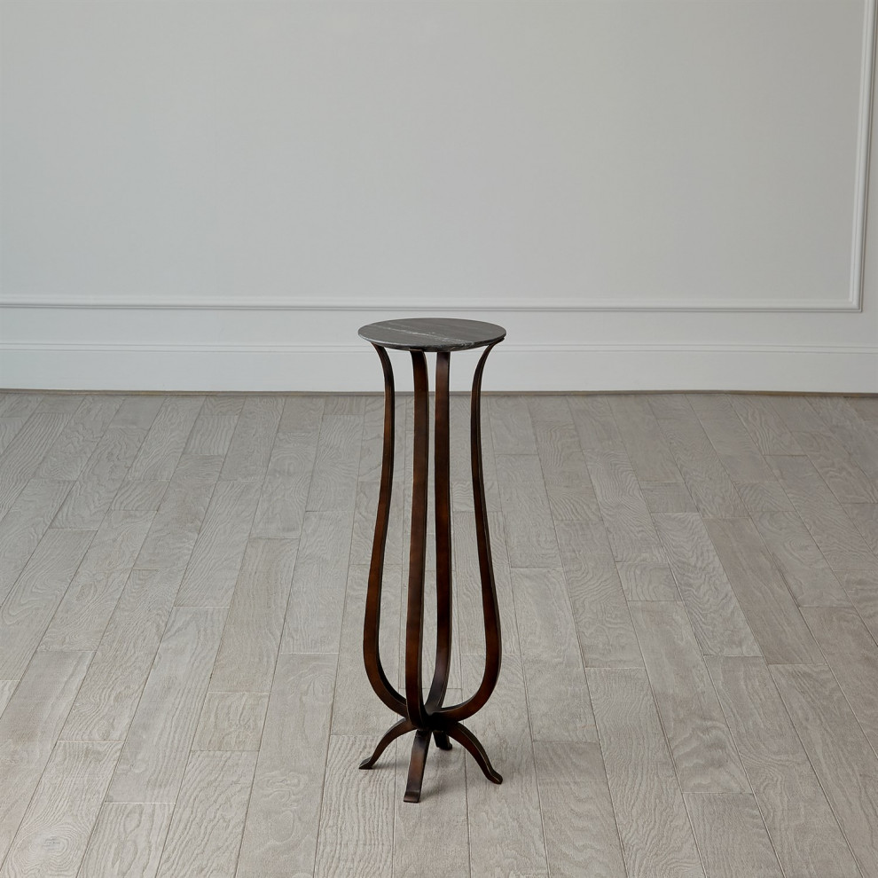 Open Curving Bronze Metal Pedestal Table Black Marble Top   Transitional   Plant Stands And Telephone Tables   by My Swanky Home  Houzz