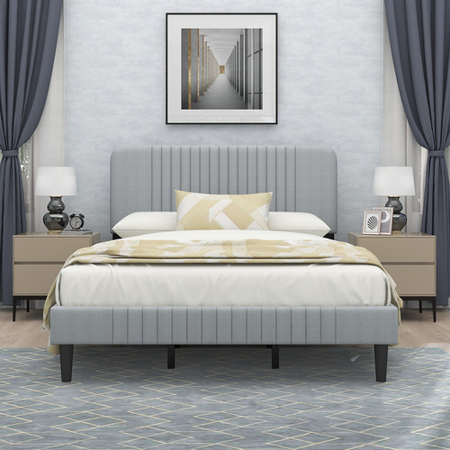 Full Size Platform Bed  Linen  Light Grey W1316584...