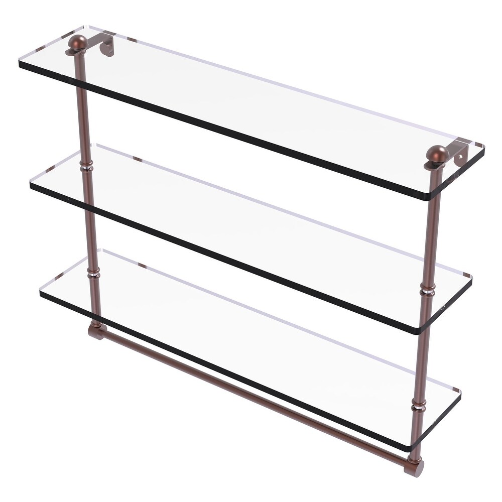 ied Brass 16 Inch Triple Tiered Glass Shelf with Towel Bar