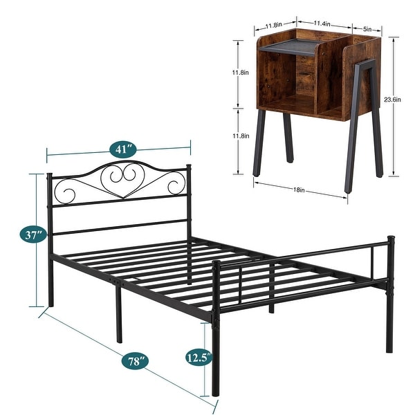 Tamika 3-pieces Metal Bed Frame Modern Storage Nightstands Set - - 35568844