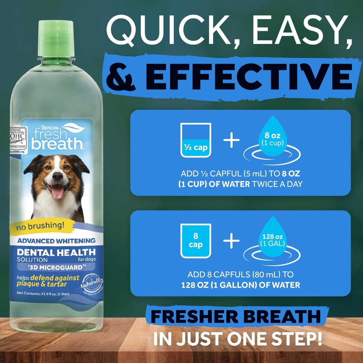 TropiClean Fresh Breath Advanced Whitening Dental Health Solution Dog Dental Water Additive